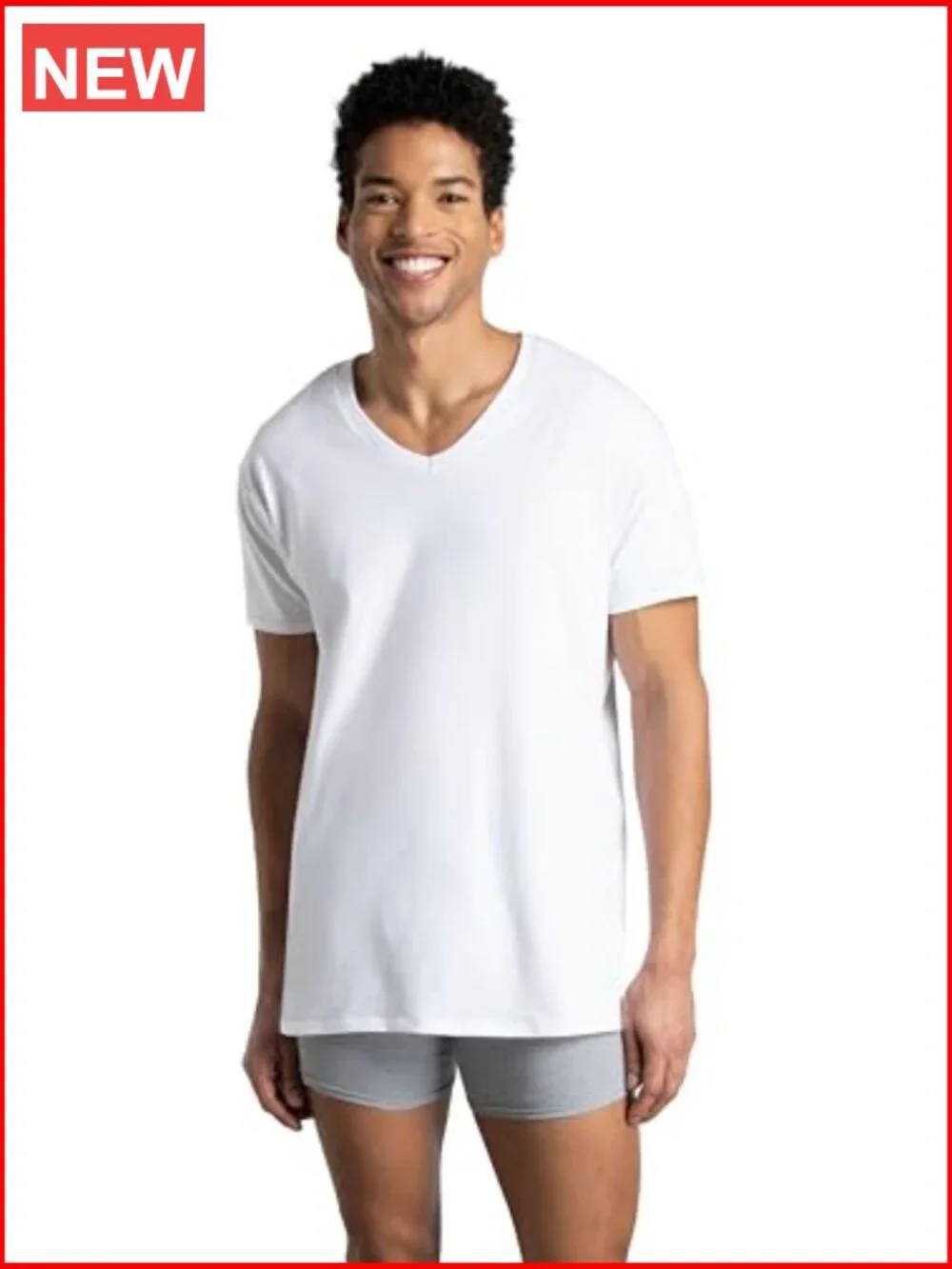 Moisture Wicking Tag Free V-Neck Undershirts, 6-Pack, Cotton, Short Sleeve